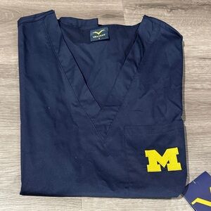 University  of Michigan Blue Scrub Top with Yellow Logo